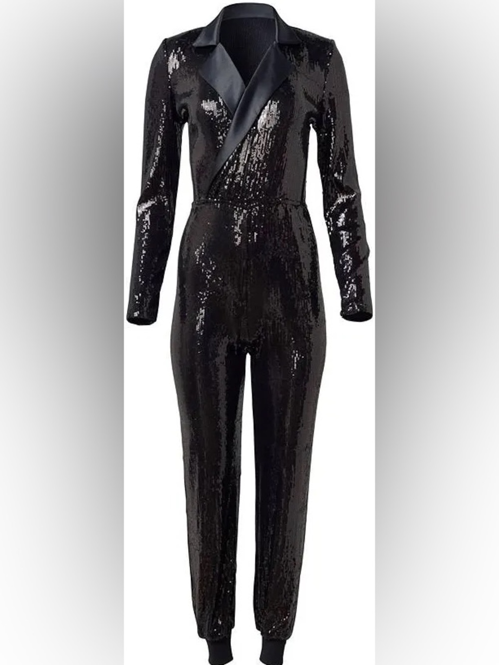 VENUS Black Sequin Long-Sleeve Jumpsuit